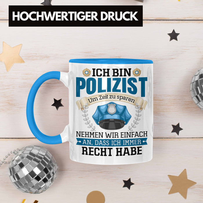 Polizist Tasse Geschenk Lustiger Spruch Männer Bester Polizei Blau Trendation