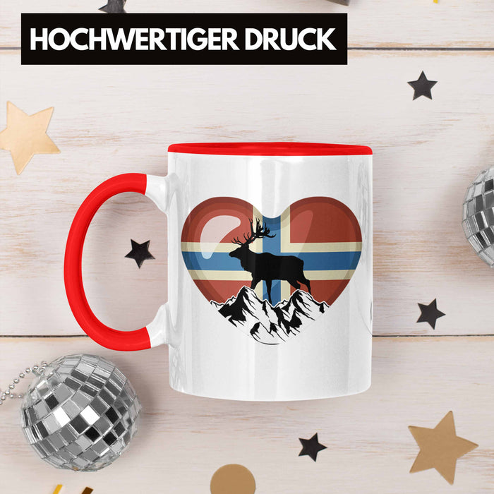 Norwegen Geschenke Tasse Flagge Nordkap Elch Norway Grafik Herz Rot Trendation