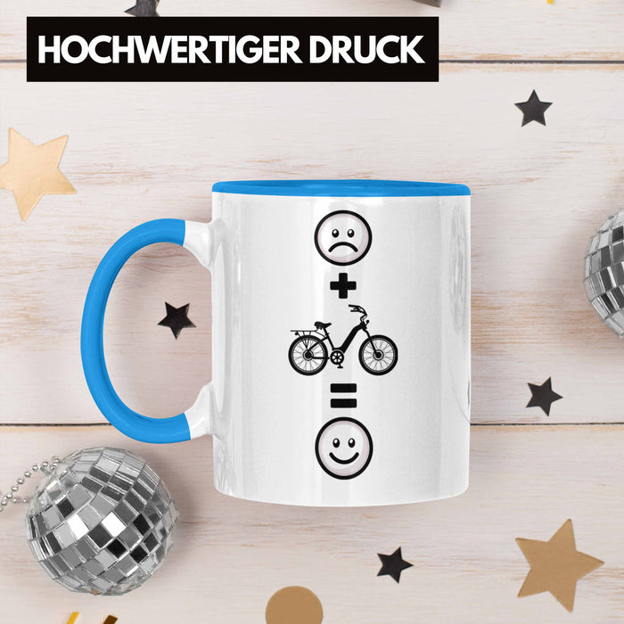 E-bike Tasse Geschenk für E-Bike fahrer Geburtstag Lustige Geschenkidee :( + E-Bike = :) Blau Trendation