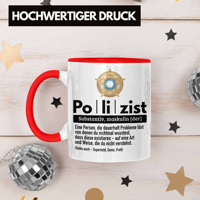Polizist Tasse Geschenk Lustiger Spruch Definition Bester Polizei Rot Trendation