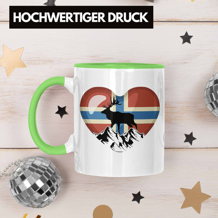 Norwegen Geschenke Tasse Flagge Nordkap Elch Norway Grafik Herz Grün Trendation