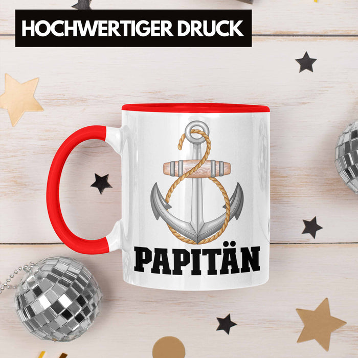 Papitän Tasse Geschenk Vater Kapitän Geschenkidee zum Vatertag Papa Boot Rot Trendation
