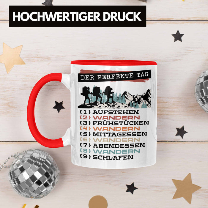 Wandern Tasse Geschenk für Wander-Fans Berge Spruch Der tolle Tag Geschenkidee Lustig Rot Trendation