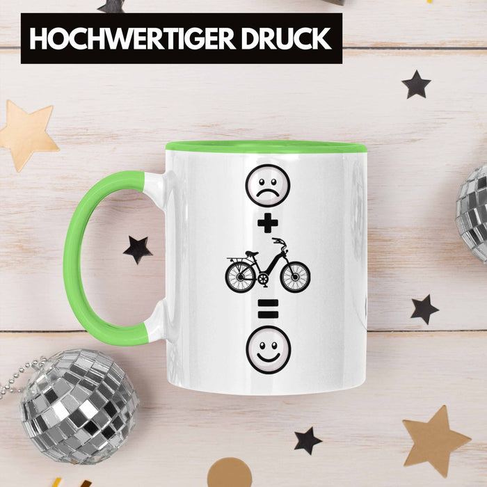 E-bike Tasse Geschenk für E-Bike fahrer Geburtstag Lustige Geschenkidee :( + E-Bike = :) Grün Trendation