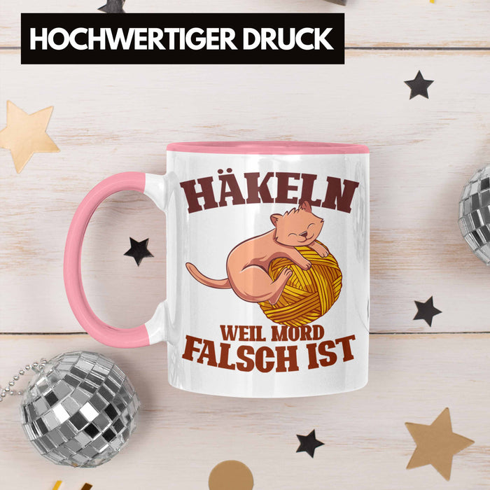 Lustige Strick Häkel-Tasse Geschenk Stricken Häkeln Rosa Trendation