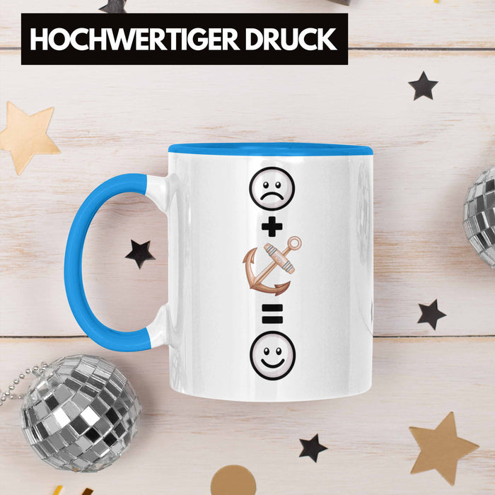 Kapitän Tasse Geschenk für Boots Anker Geburtstag Lustige Geschenkidee :( + Anker = :) Blau Trendation