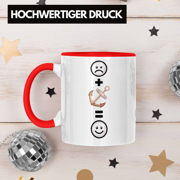 Kapitän Tasse Geschenk für Boots Anker Geburtstag Lustige Geschenkidee :( + Anker = :) Rot Trendation