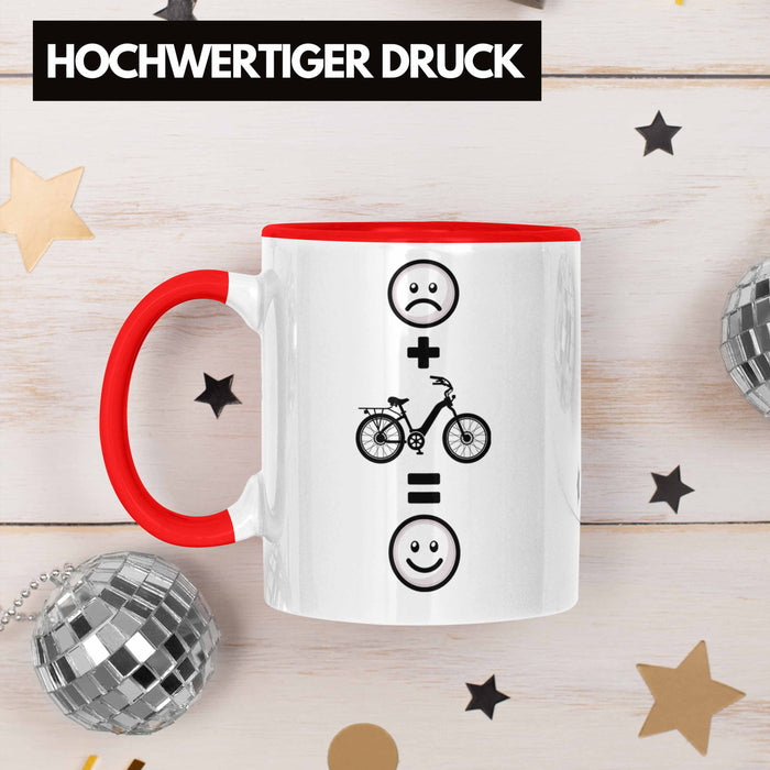 E-bike Tasse Geschenk für E-Bike fahrer Geburtstag Lustige Geschenkidee :( + E-Bike = :) Rot Trendation