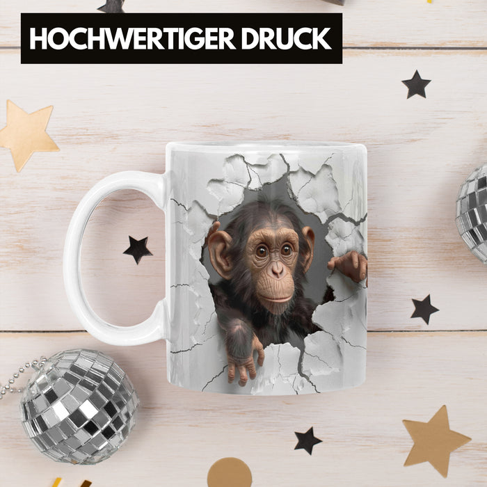 Affen Tasse 3D Chimpansen Kaffee-Becher Geschenkidee Affen-Liebhaber Weiß Trendation