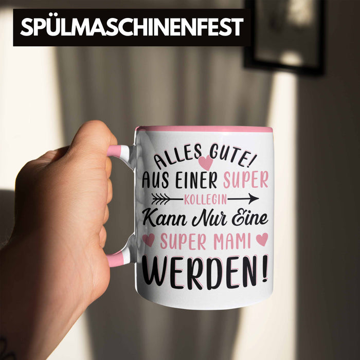 Mutterschutz Abschied Tasse Geschenk Kollegin Abschiedsgeschenk Werdende Mutter Mama Super Mami Rosa Trendation