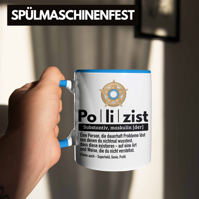 Polizist Tasse Geschenk Lustiger Spruch Definition Bester Polizei Blau Trendation