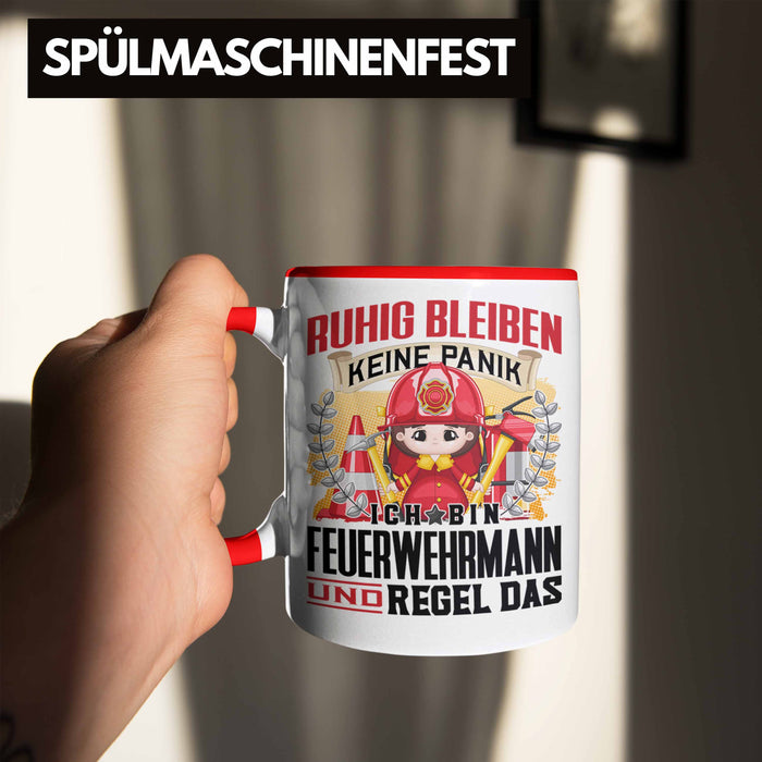 Feuerwehrmann Tasse Geschenk Lustiger Spruch Männer Ruhig Bleiben Feuerwehrmann Geschenkidee Rot Trendation