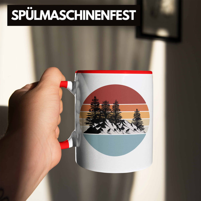 Retro Wald Tasse Geschenk Outdoor Natur Berge Rot Trendation