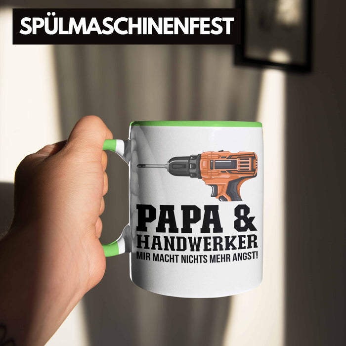 Papa und Handwerker Tasse Geschenkidee Vater für Handwerker Geburtstag Vatertag Spruch Geschenkidee Grün Trendation