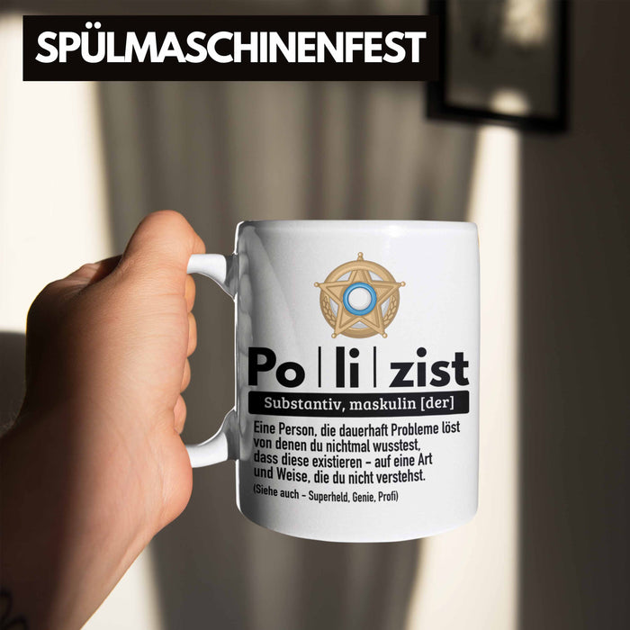 Polizist Tasse Geschenk Lustiger Spruch Definition Bester Polizei Weiß Trendation