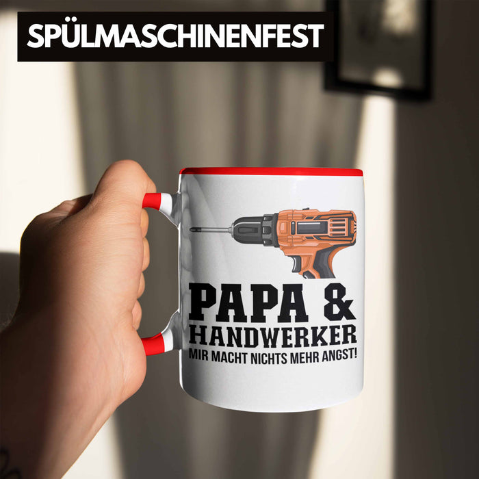 Papa und Handwerker Tasse Geschenkidee Vater für Handwerker Geburtstag Vatertag Spruch Geschenkidee Rot Trendation