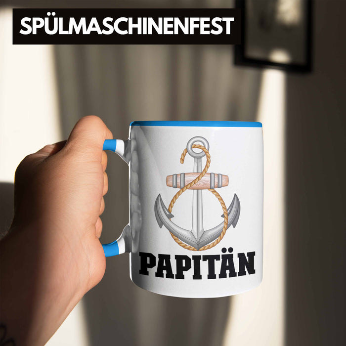 Papitän Tasse Geschenk Vater Kapitän Geschenkidee zum Vatertag Papa Boot Blau Trendation