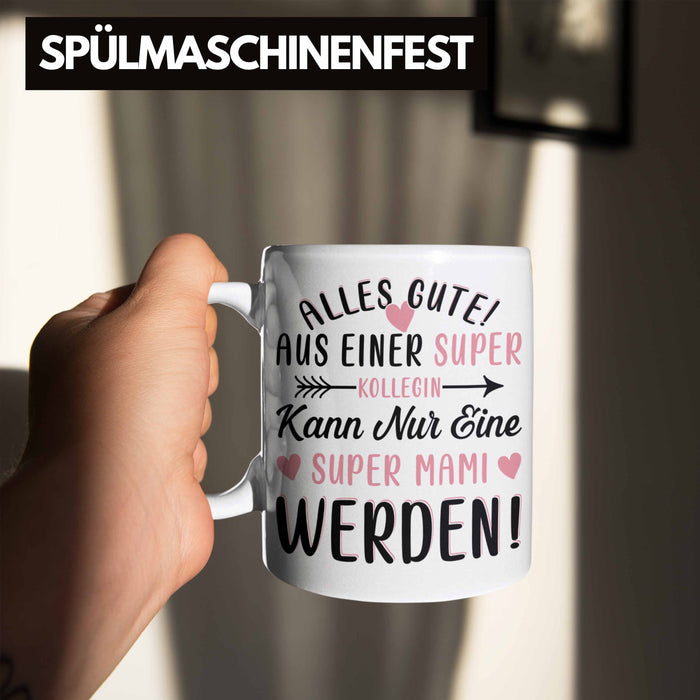 Mutterschutz Abschied Tasse Geschenk Kollegin Abschiedsgeschenk Werdende Mutter Mama Super Mami Weiß Trendation