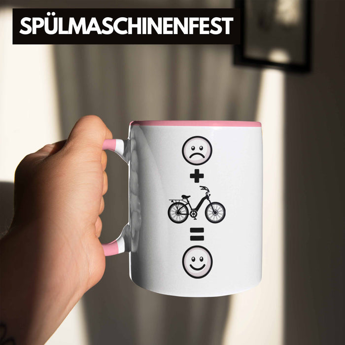 E-bike Tasse Geschenk für E-Bike fahrer Geburtstag Lustige Geschenkidee :( + E-Bike = :) Rosa Trendation