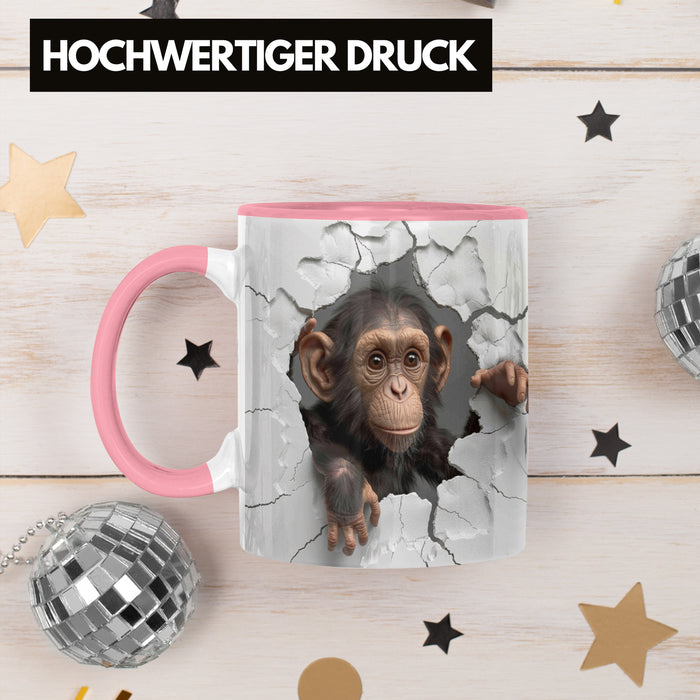 Affen Tasse 3D Chimpansen Kaffee-Becher Geschenkidee Affen-Liebhaber Rosa Trendation
