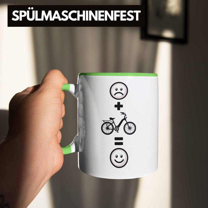 E-bike Tasse Geschenk für E-Bike fahrer Geburtstag Lustige Geschenkidee :( + E-Bike = :) Grün Trendation