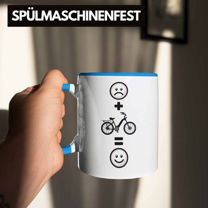 E-bike Tasse Geschenk für E-Bike fahrer Geburtstag Lustige Geschenkidee :( + E-Bike = :) Blau Trendation