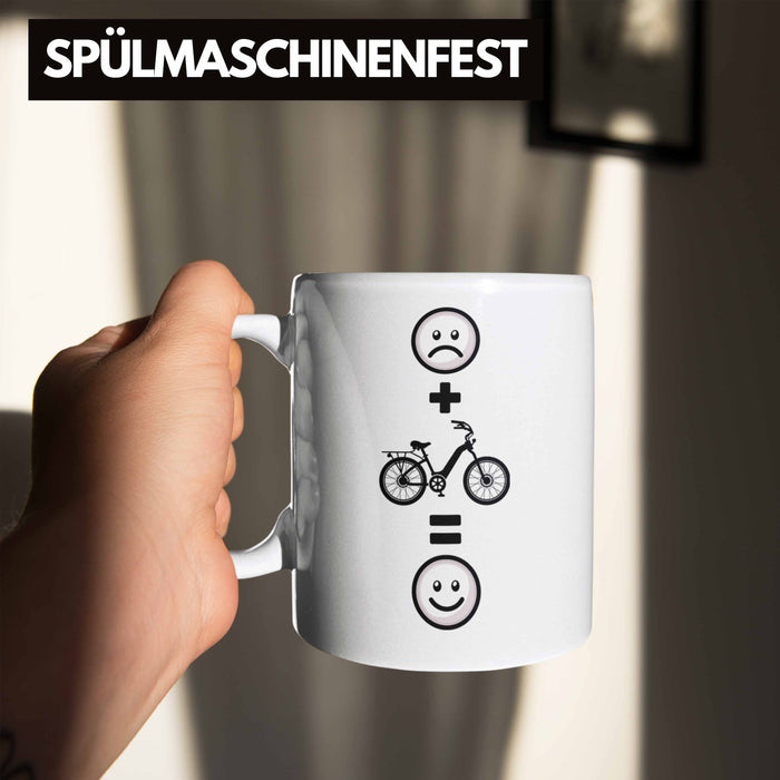 E-bike Tasse Geschenk für E-Bike fahrer Geburtstag Lustige Geschenkidee :( + E-Bike = :) Weiß Trendation