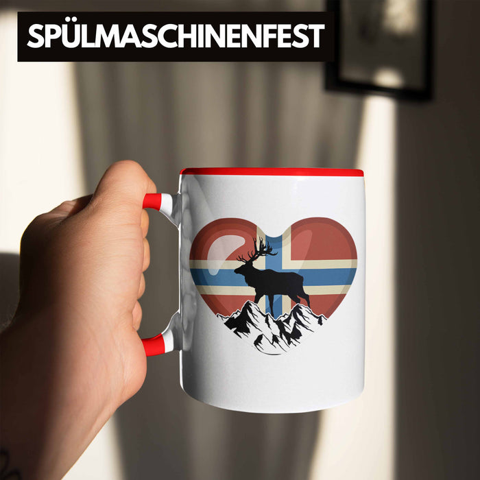 Norwegen Geschenke Tasse Flagge Nordkap Elch Norway Grafik Herz Rot Trendation