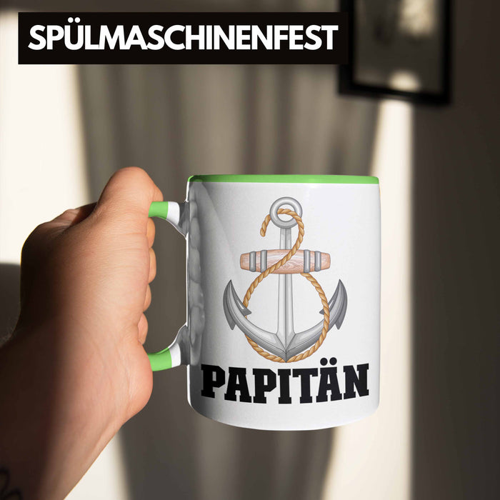 Papitän Tasse Geschenk Vater Kapitän Geschenkidee zum Vatertag Papa Boot Grün Trendation