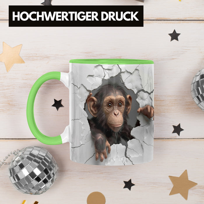 Affen Tasse 3D Chimpansen Kaffee-Becher Geschenkidee Affen-Liebhaber Grün Trendation