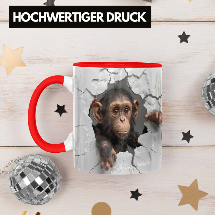 Affen Tasse 3D Chimpansen Kaffee-Becher Geschenkidee Affen-Liebhaber Rot Trendation
