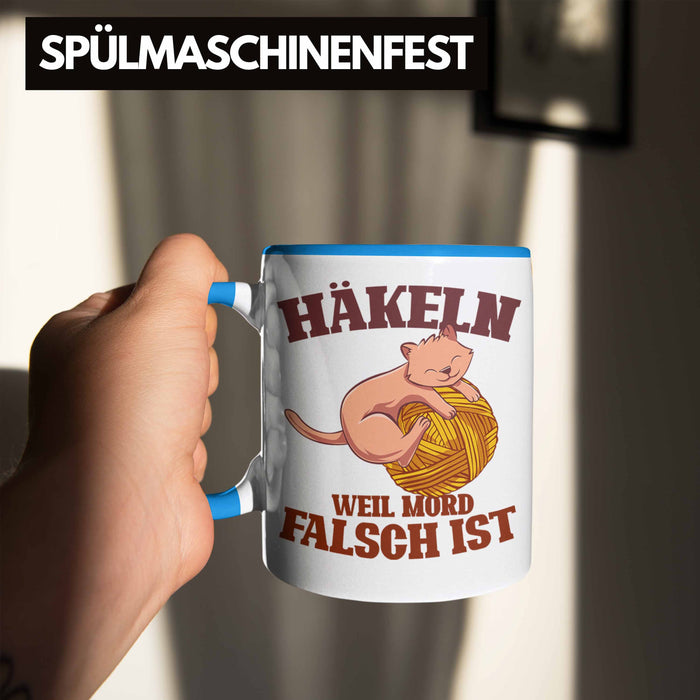 Lustige Strick Häkel-Tasse Geschenk Stricken Häkeln Blau Trendation