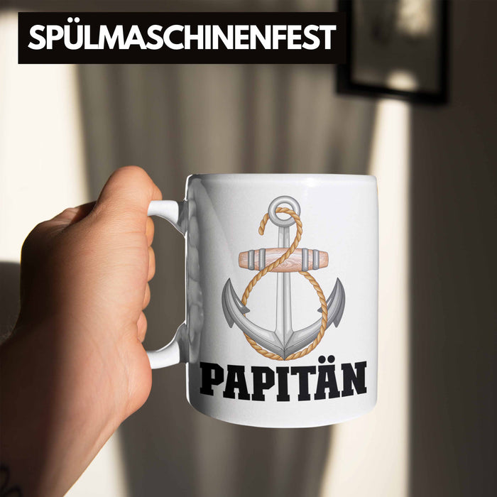 Papitän Tasse Geschenk Vater Kapitän Geschenkidee zum Vatertag Papa Boot Weiß Trendation