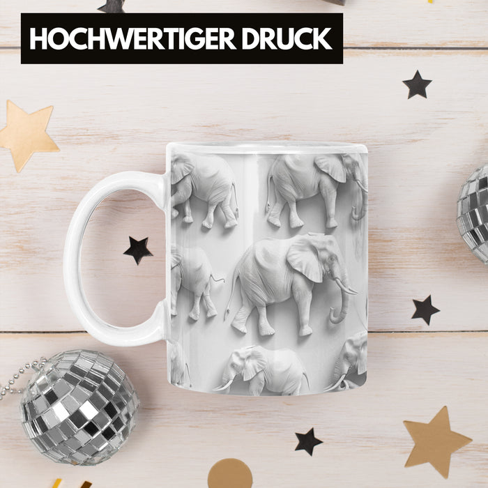 Elefanten 3D Tasse Geschenk Elefanten-Liebhaber Geschenkidee Steine Weiß Trendation