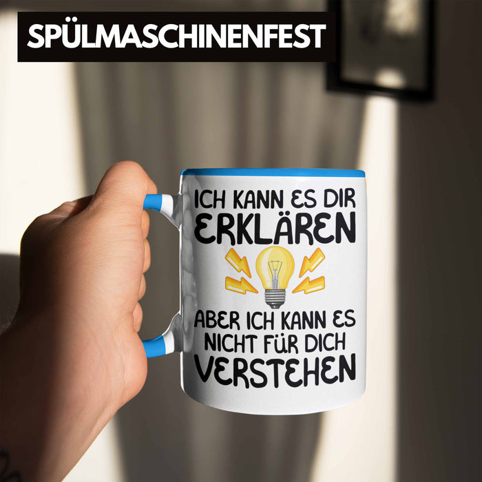 Elektriker Lehrer Geschenk Tasse Lustiger Spruch Geschenkidee für Elektrik Studenten Kaffeetasse Becher Blau Trendation
