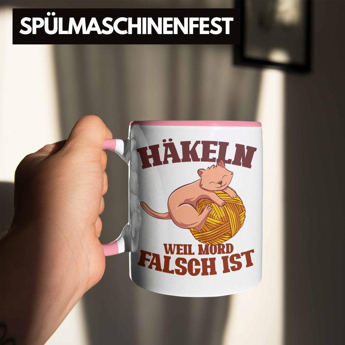 Lustige Strick Häkel-Tasse Geschenk Stricken Häkeln Rosa Trendation