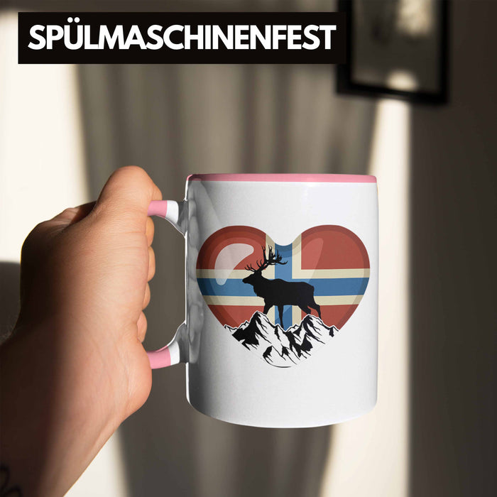 Norwegen Geschenke Tasse Flagge Nordkap Elch Norway Grafik Herz Rosa Trendation