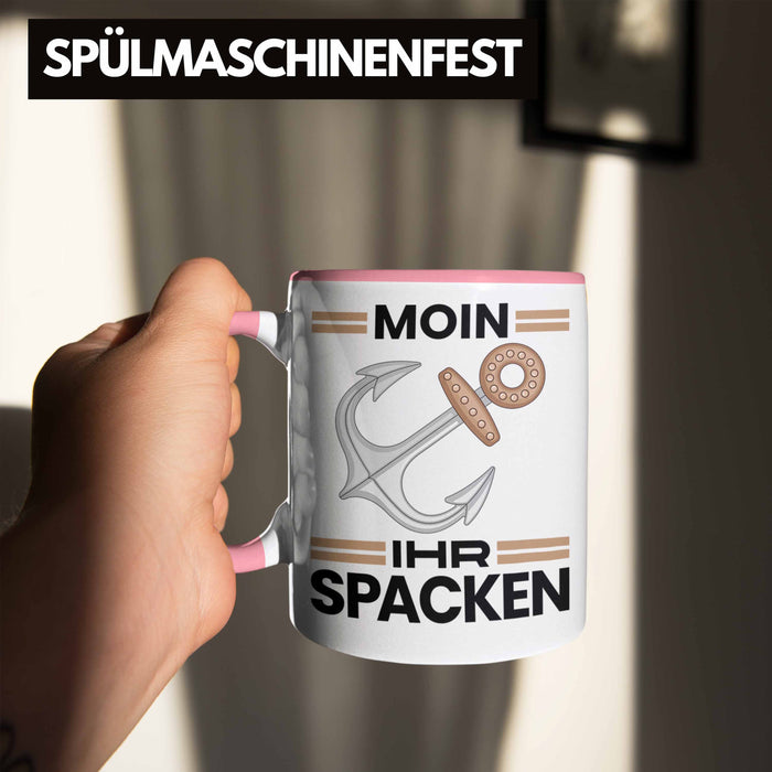 Möwe Anker Tasse Moin Ihr Spacken Norddeutschland Plattdeutsch Geschenkidee für Kapitän Rosa Trendation