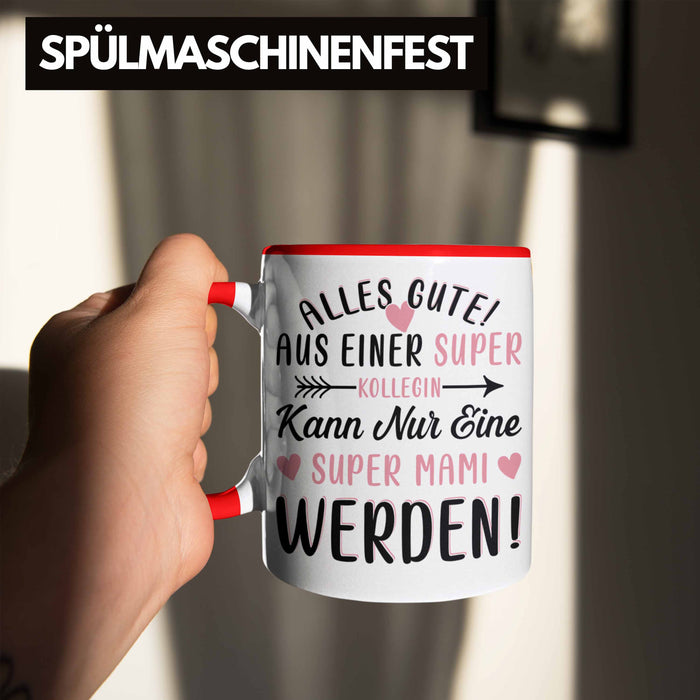 Mutterschutz Abschied Tasse Geschenk Kollegin Abschiedsgeschenk Werdende Mutter Mama Super Mami Rot Trendation