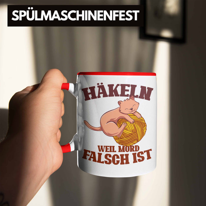 Lustige Strick Häkel-Tasse Geschenk Stricken Häkeln Rot Trendation