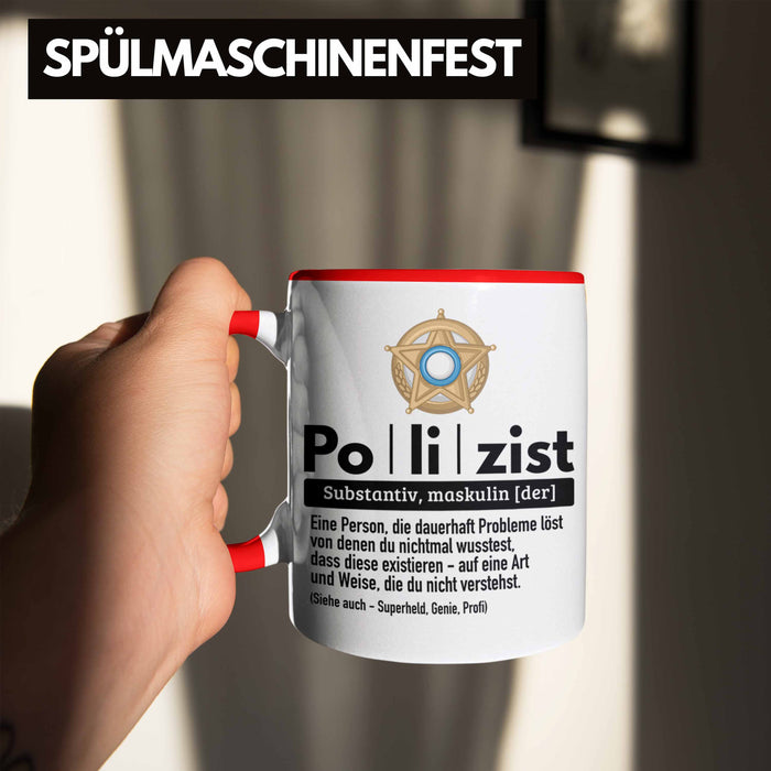 Polizist Tasse Geschenk Lustiger Spruch Definition Bester Polizei Rot Trendation