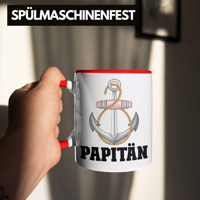 Papitän Tasse Geschenk Vater Kapitän Geschenkidee zum Vatertag Papa Boot Rot Trendation
