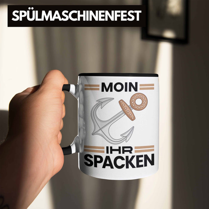 Möwe Anker Tasse Moin Ihr Spacken Norddeutschland Plattdeutsch Geschenkidee für Kapitän Trendation