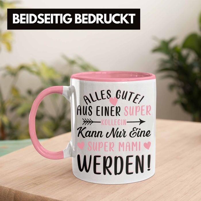 Mutterschutz Abschied Tasse Geschenk Kollegin Abschiedsgeschenk Werdende Mutter Mama Super Mami Rosa Trendation