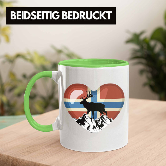 Norwegen Geschenke Tasse Flagge Nordkap Elch Norway Grafik Herz Grün Trendation