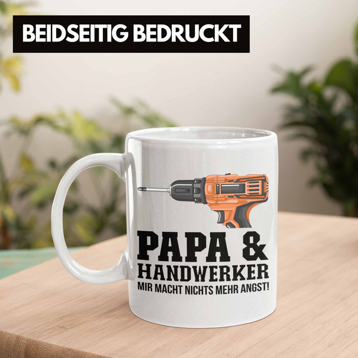 Papa und Handwerker Tasse Geschenkidee Vater für Handwerker Geburtstag Vatertag Spruch Geschenkidee Weiß Trendation