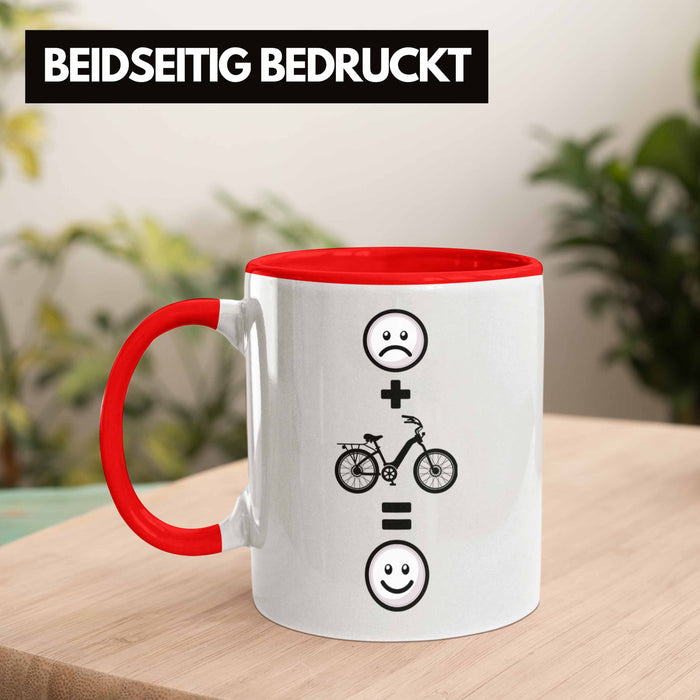 E-bike Tasse Geschenk für E-Bike fahrer Geburtstag Lustige Geschenkidee :( + E-Bike = :) Rot Trendation