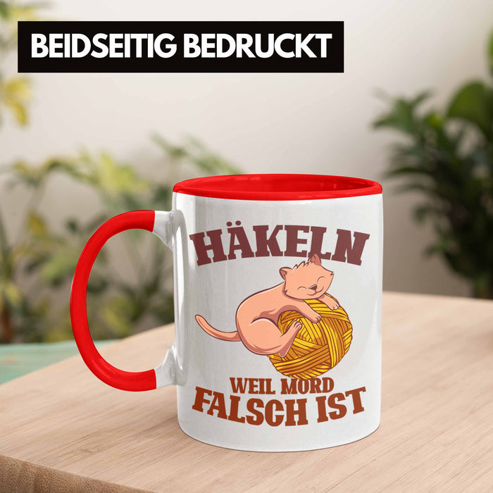 Lustige Strick Häkel-Tasse Geschenk Stricken Häkeln Rot Trendation