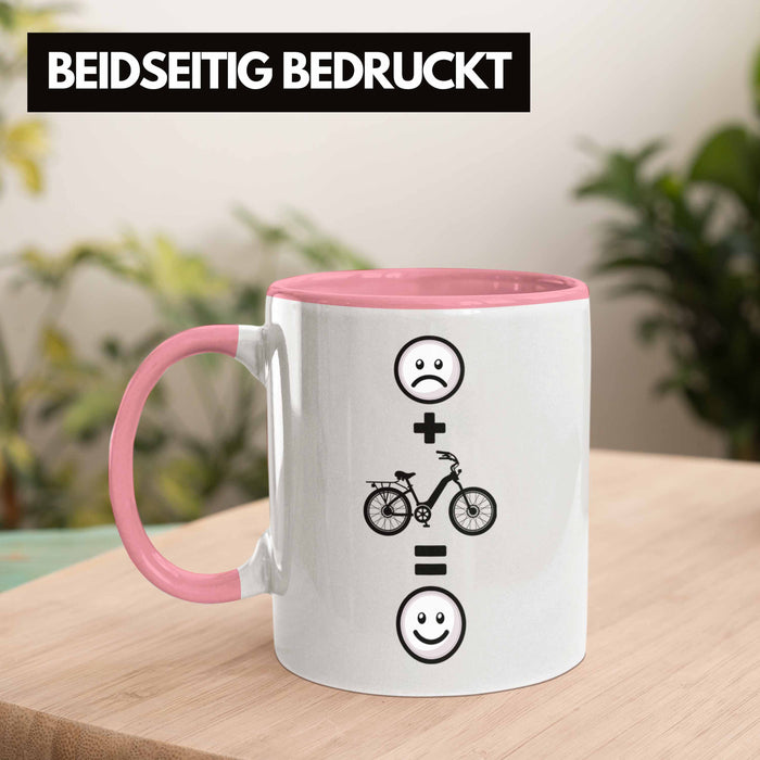 E-bike Tasse Geschenk für E-Bike fahrer Geburtstag Lustige Geschenkidee :( + E-Bike = :) Rosa Trendation