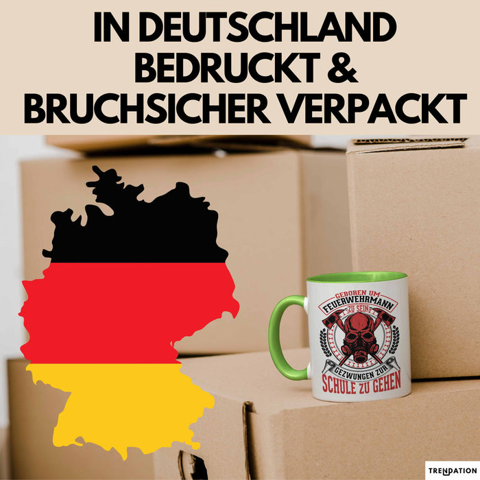 Feuerwehr Tasse Geschenk Für Jungs Geschenkidee Hydrant Geboren Um Feuerwehrmann Zu Sein Gezwungen Zur Schule Zu Gehen Grün Trendation